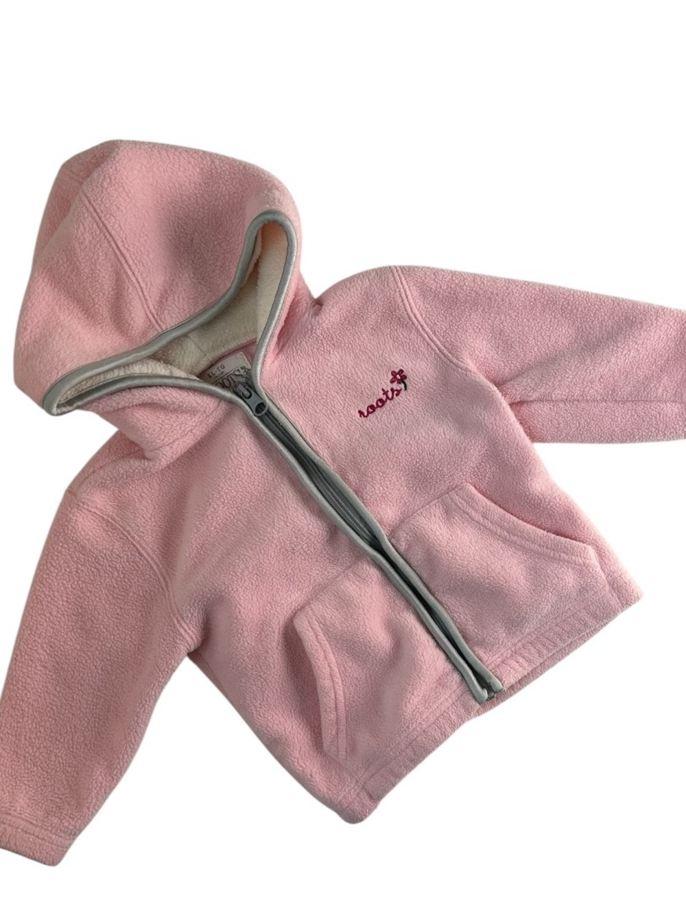 Roots Pink Hooded Fleece Jacket for Kids - Cozy Zip Front